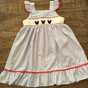 Mickey Mouse Smocked Blue and White Dress